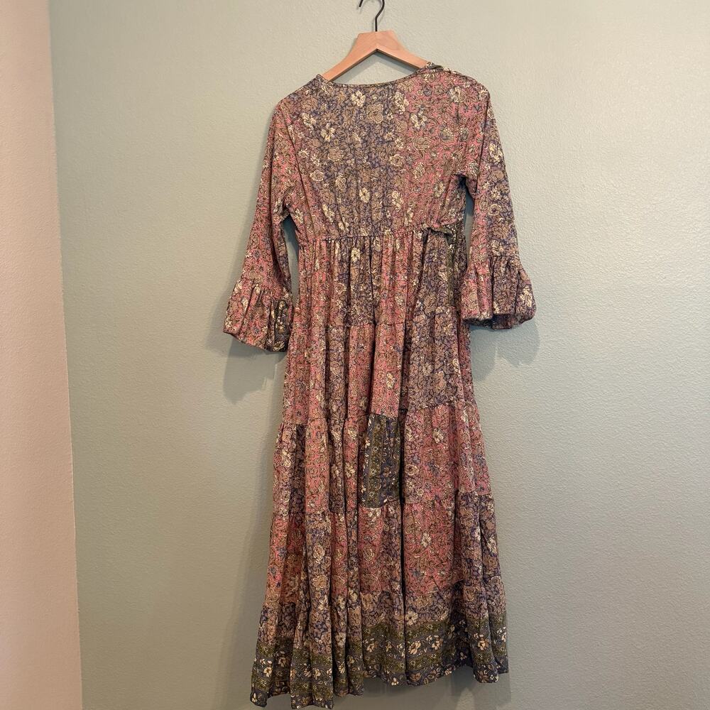 new boemo anthropologie floral patch long sleeve boho maxi dress Medium Petite - Picture 3 of 4